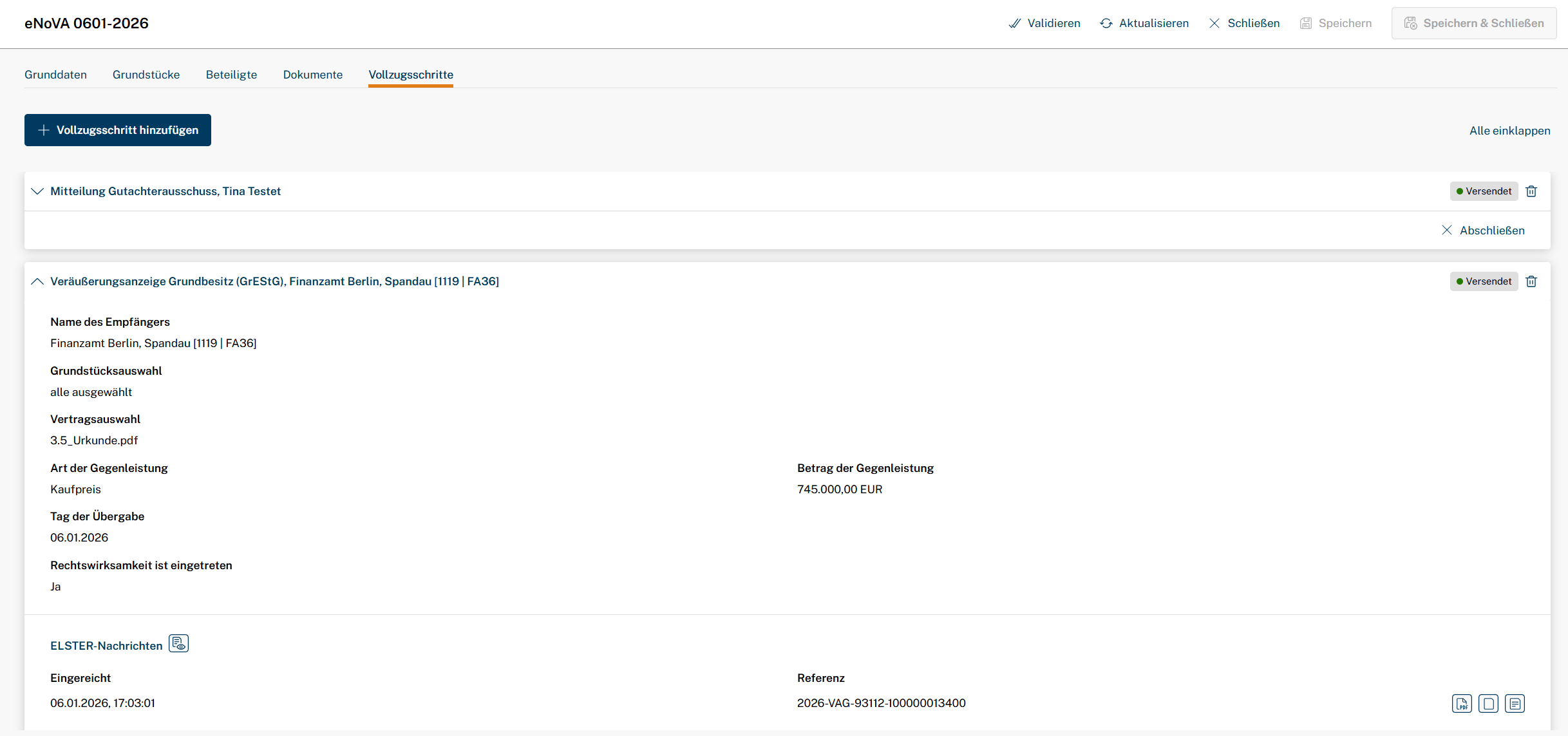 eNoVa Veräußerungsanzeige